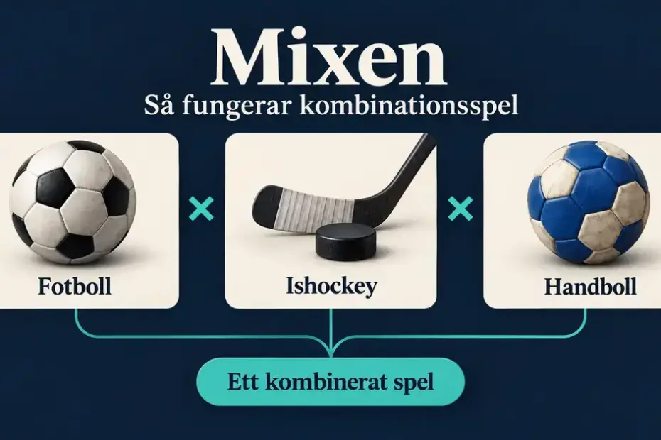 Grafik som visar hur fotboll, ishockey och handboll förenas till ett kombinerat spel i Mixen.